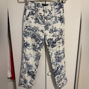 Zara White & Navy Toile Ankle Pants